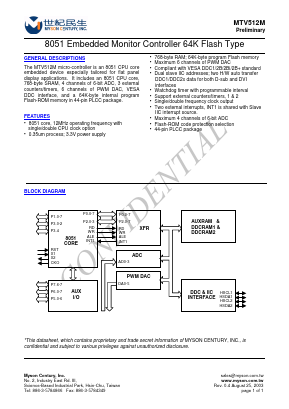 MTV512MV Datasheet PDF Myson Century Inc