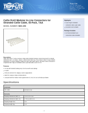 N031-050 Datasheet PDF Tripp Lite. All Rights Reserved