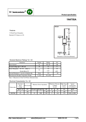1N4755A Datasheet PDF TY Semiconductor