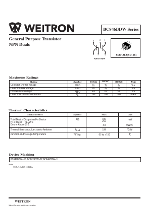 BC848BDW Datasheet PDF Weitron Technology